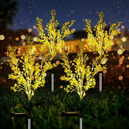 Garden Solar Lights Decorative 4 Pack, Solar Flowers Rape Flower Design, Solar Powered Flowers Light Dusk to Dawn, Solar Flowers Lights Outdoor Garden Waterproof IP65 for Garden Yard Decoration.