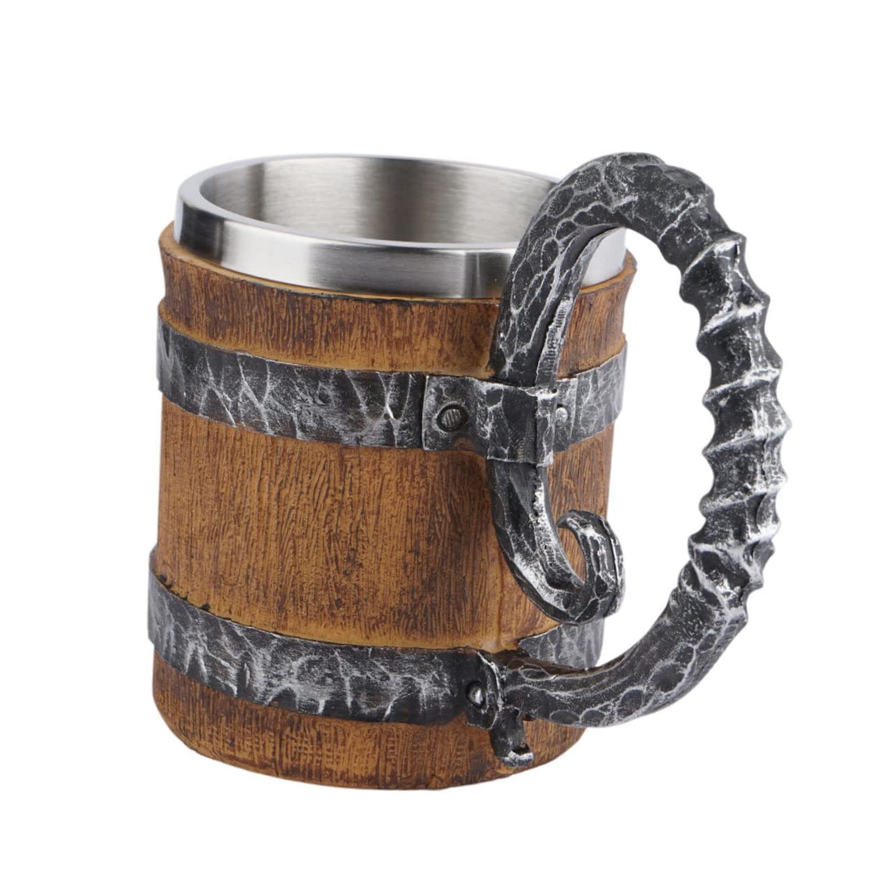 Jarra de cerveza de acero inoxidable BESTonZON con diseño de barril de roble vintage y mango