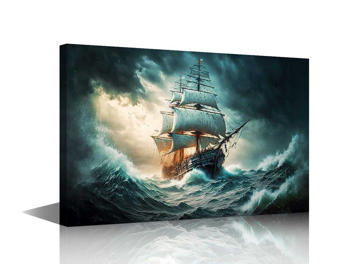 Sailboat Canvas Wall Art Sailing Ship Storm with Lightning Wall Art for Living Room Seascape Pictures for Bedroom Modern Home Decor Office Bathroom Decorations Artwork Framed Ready to Hang 18x12 in