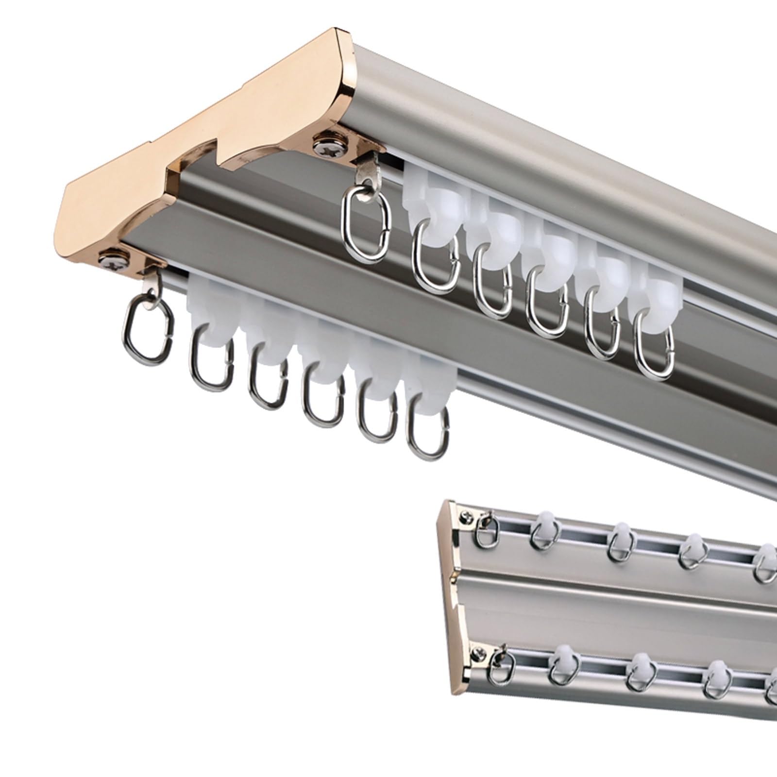 Kit Rail de Rideau Silencieuse À Rails À Double Rangée Système de Rail de Plafond avec roulettes Silencieuses pour Salon Cuisine(Gray,600cm(4 * 150cm))
