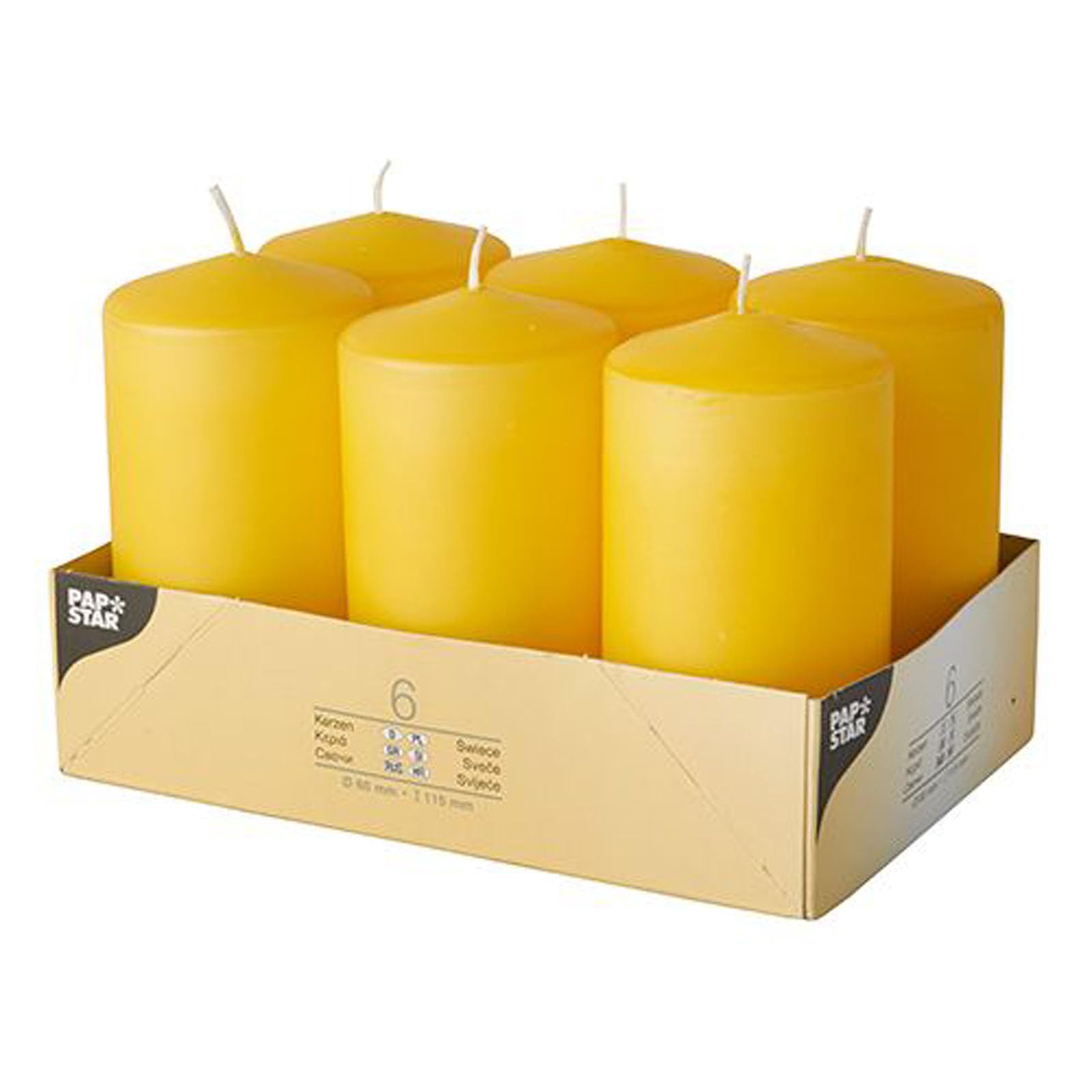 PAPSTAR 1 Karton = 4x6 Stumpenkerzen Ø 60 mm · 115 mm goldgelb 17996