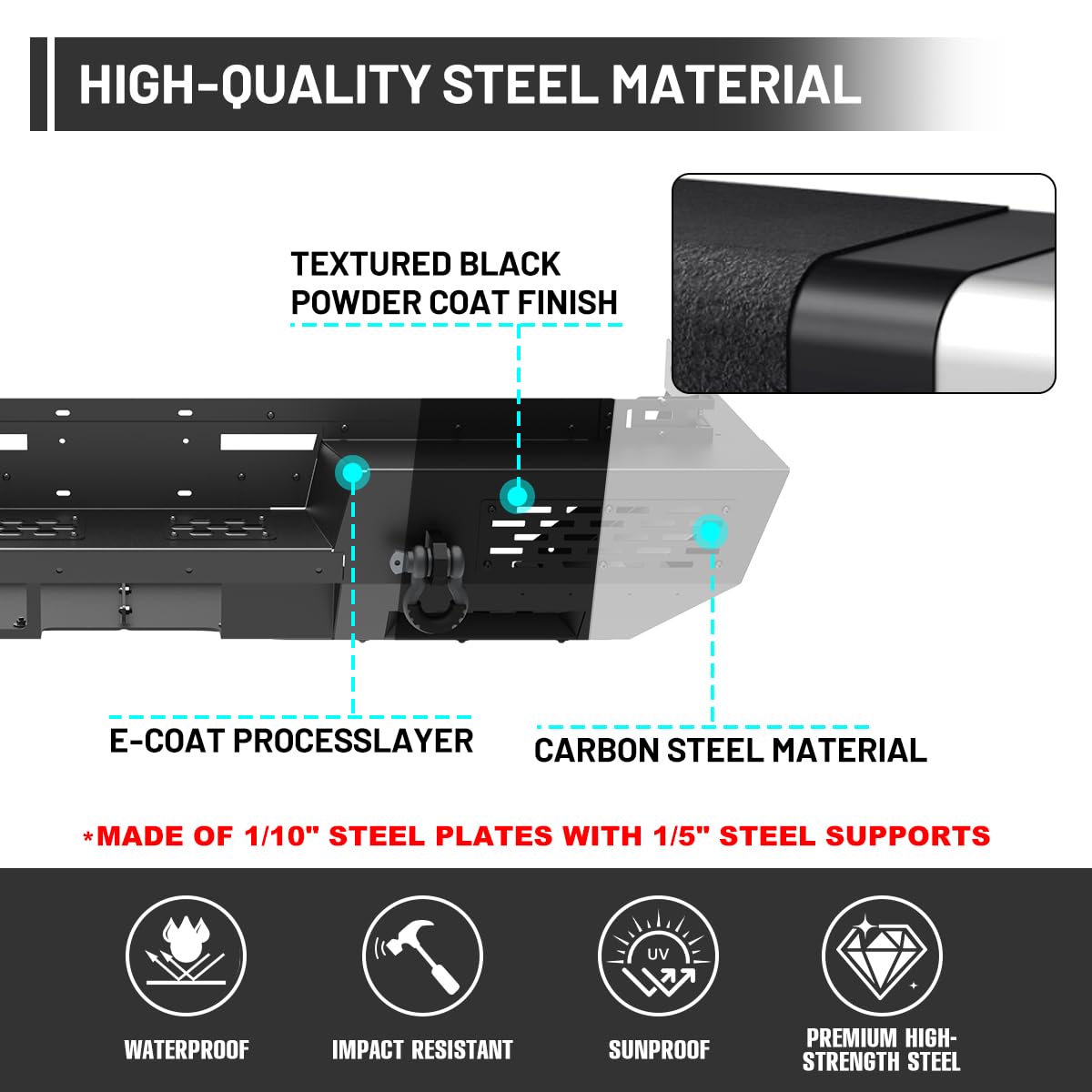 Rear Bumper for 2024 2025 2026 Tesla Cybertruck | Rear Bumper with Non-Slip Stepped PlatformHoles For Factory Tow Hitch & Trailer Plug Mounts & D-Ring and Horn Mounting Hole product thumbnail 6