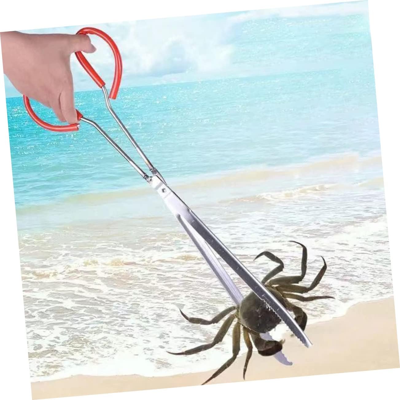 UKCOCO Slip Metal Crab Clip with Grooved Tip Portable Loach and Eel Tong for Fishing and Garbage Pickup Iron and Abs Construction Non Skid Handle Multi Use Seafood and Trash Gripper Tool