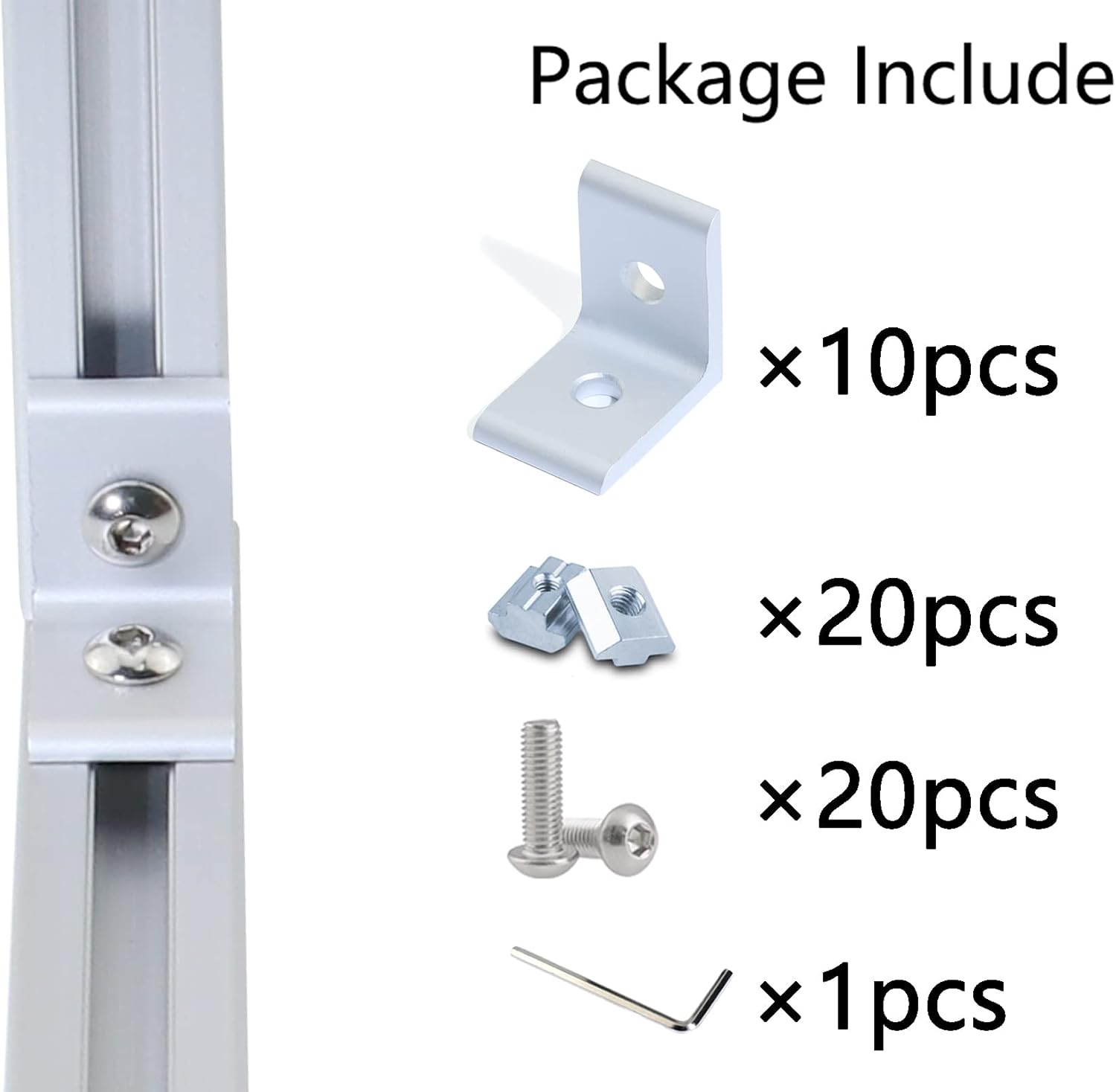 10Sets 1010 Series Aluminum Extrusion Corner Bracket Connectors,10pcs 1010 L Shaped Corner Brackets,with 20pcs Sliding T Nuts and Screws for 1010 Aluminum Extrusion Profile Hardware