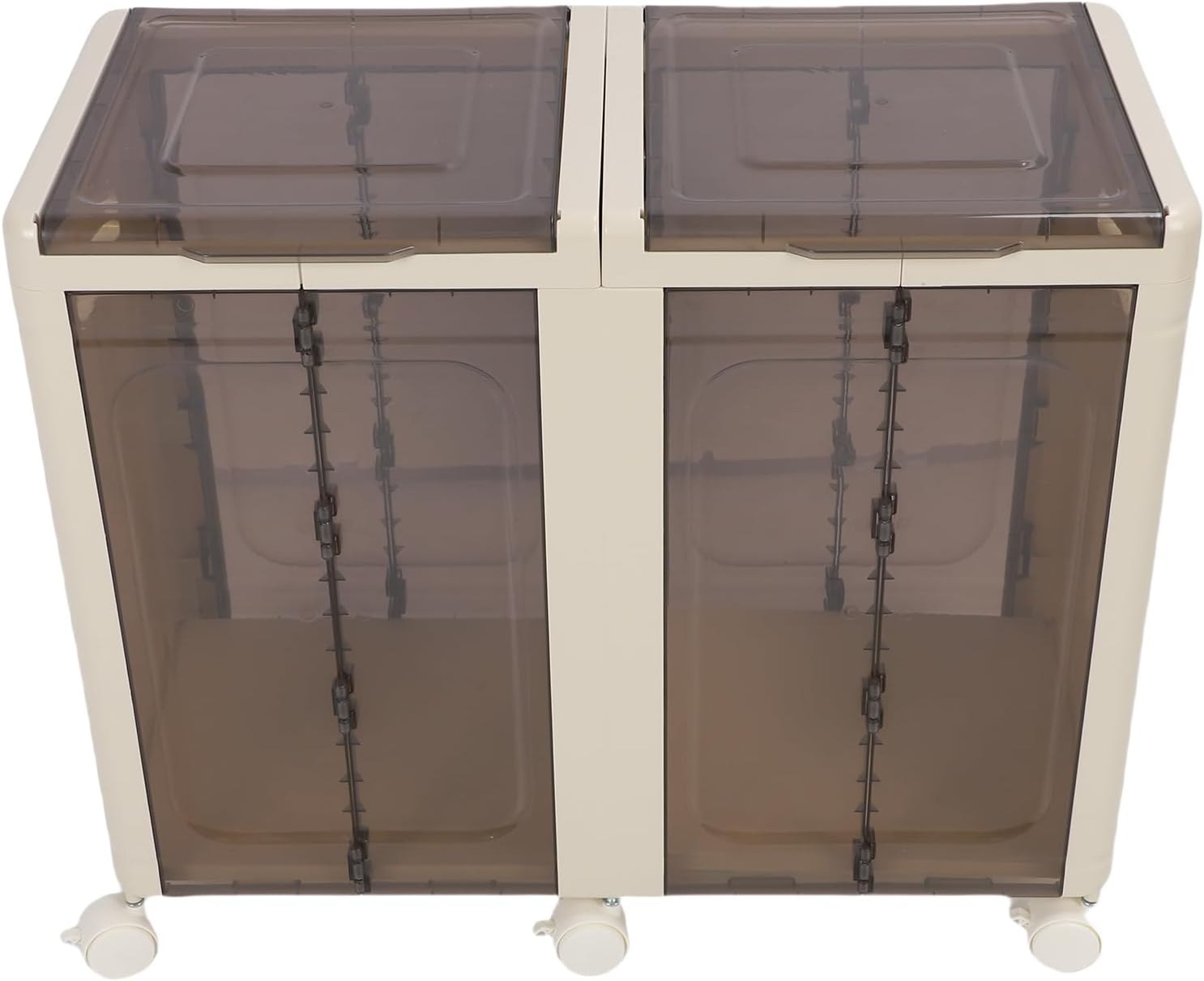 Foldable Storage Bins, Stackable Storage Containers with Wheels, Closet Organizers with Transparent Doors for Living Room Office Dorm for Toys Clothes Books Snacks (2 Layer 30.5x23x23cm)