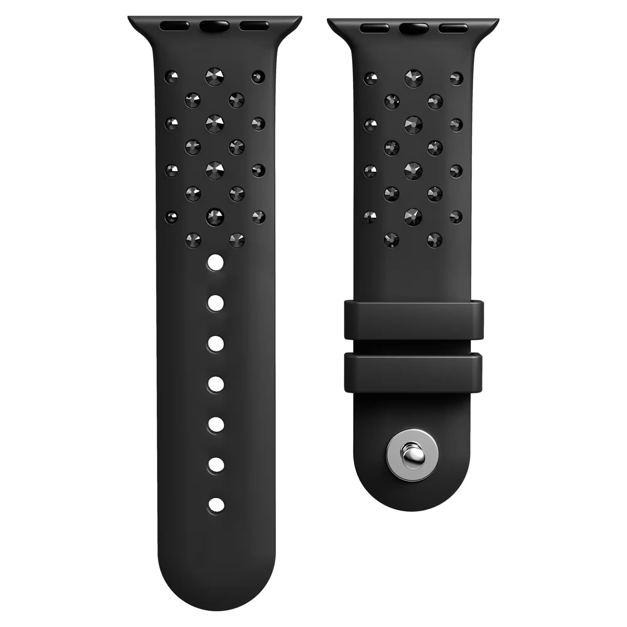Swarovski Bracelet de montre compatible avec Apple Watch, en silicone avec surpiqûres, acier inoxydable (noir)