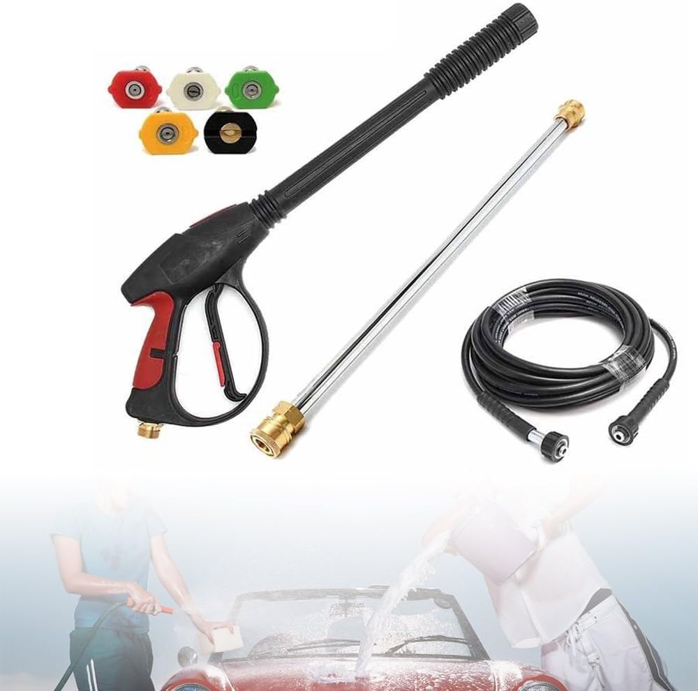 Pressure Washer Gun, Flexible Extension Wand Replacement for Most Power Washer, 5 Nozzle Tips, M22 Fitting, 26 FT Hose, 3000 PSI & 7 GPM (1 x Spray Wand)