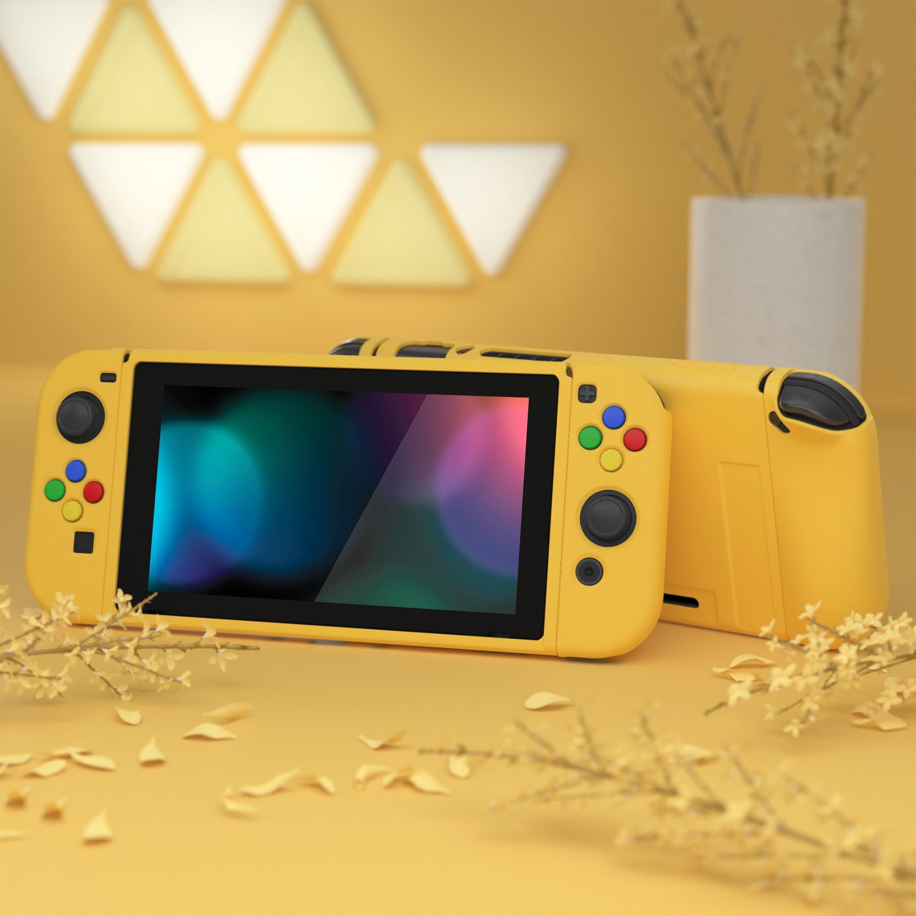 PlayVital Cover Protettiva Custodia per Nintendo Switch Copertura Morbida TPU Case per NS Switch Joycon Console con Copri Tasti ABXY Direzionali Colorati-Giallo