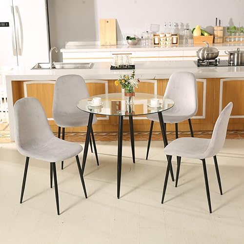 Juego de mesa y silla de comedor para 4 mesas de comedor modernas de 5 piezas, mesa de cocina de vidrio rectangular y 4 sillas de comedor de tela