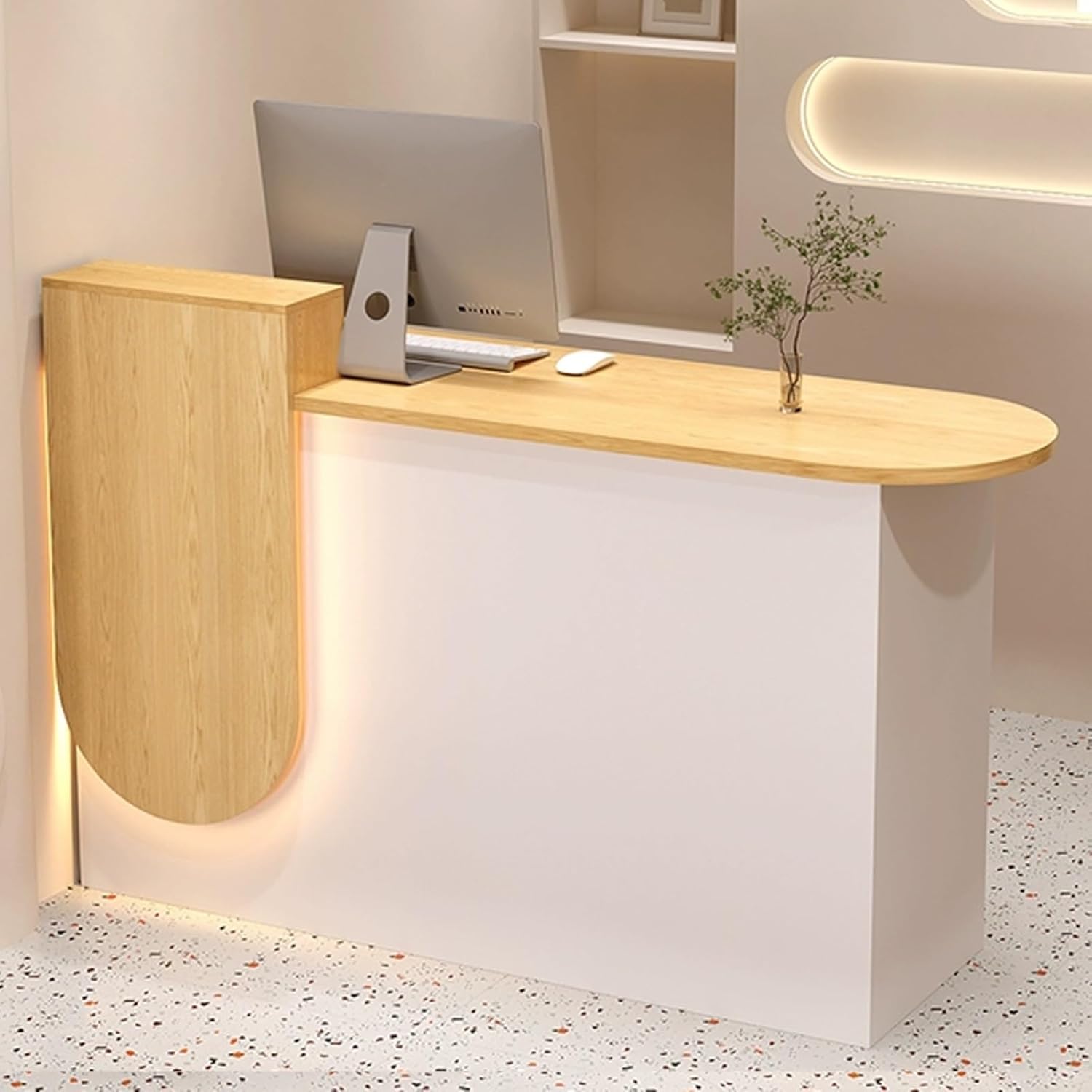 Reception Desk, Front Desk, Reception Counter with Hidden LED Lighting, Spacious Checkout Counter, Modern Front Desk Reception Counter, for Lobby Hotel Beauty Salon(Natural,80cm/31.5in)