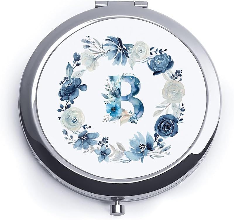 Espelho compacto redondo QUSTGO com monograma floral personalizado, cor B, pacote com 1