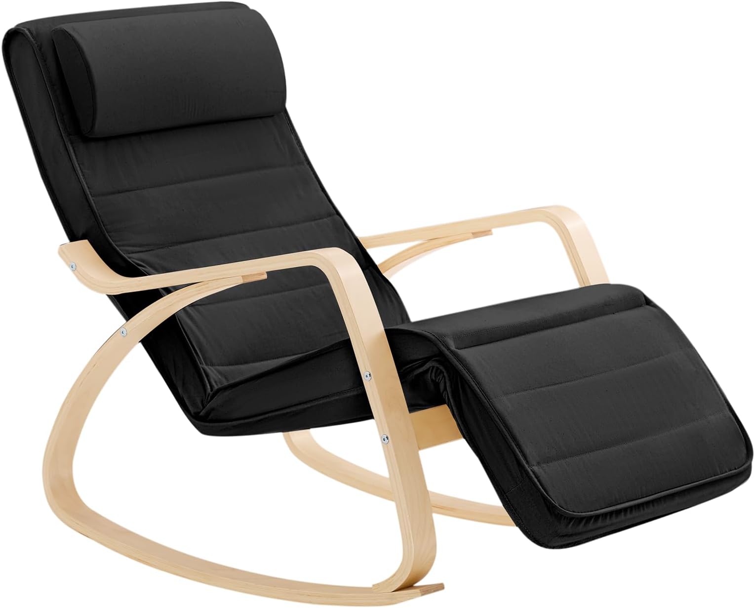 SoBuy Rocking Chair Relax Lounge Chair with Cushion Recliner with Headrest and Adjustable Footrest Black FST16-SCH