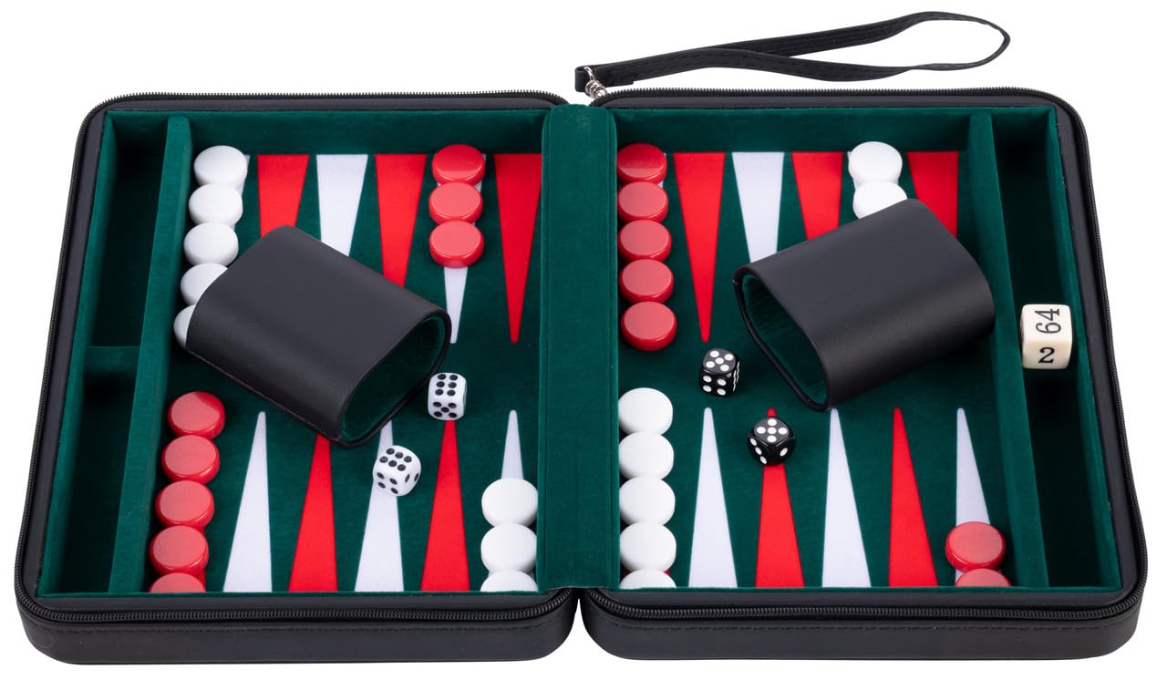 Engelhart Backgammon podróżny 9" zamykany zieleń czerwień biel plansza z filcu gra strategiczna 6+