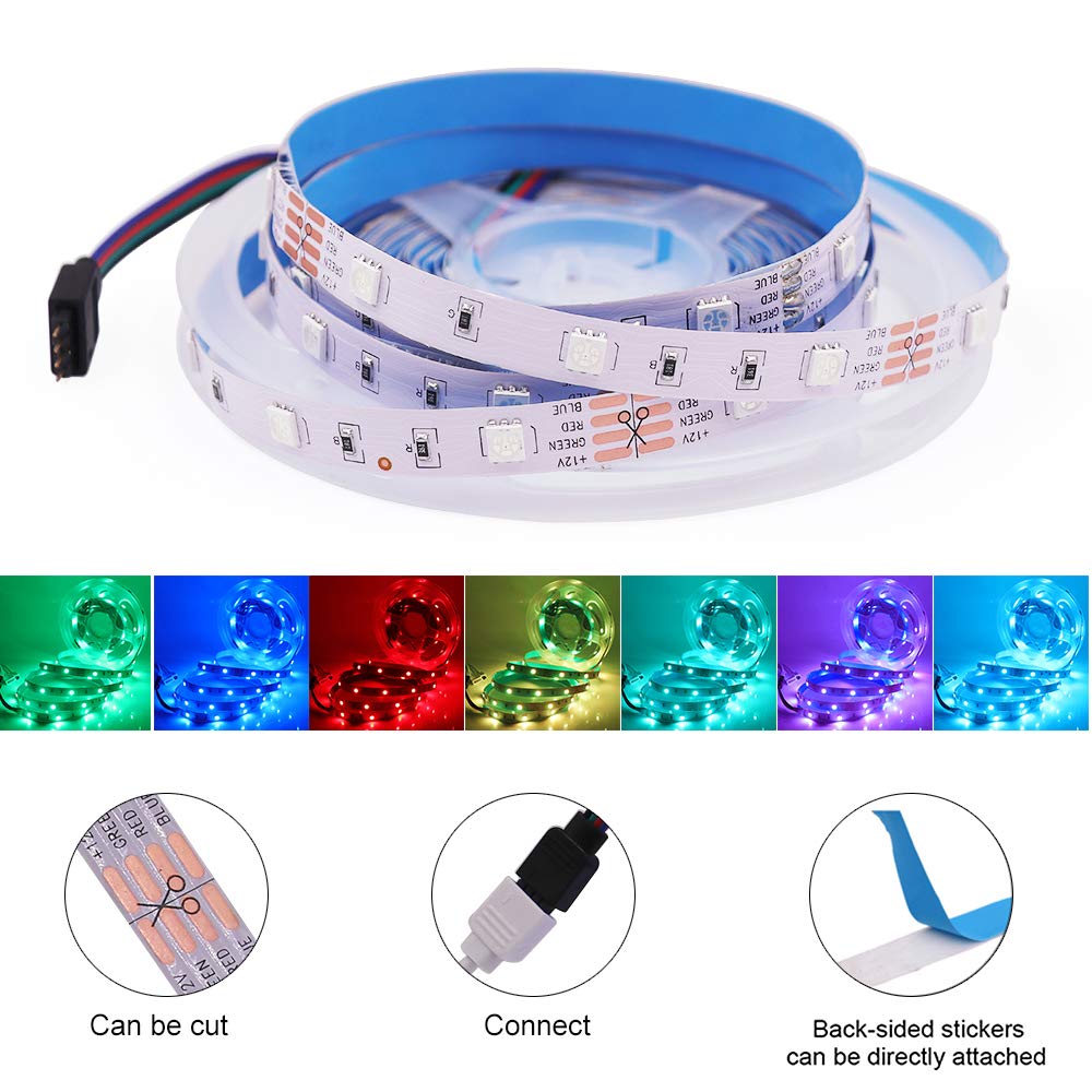 XUNATA Kit de Tira de LED RGB de Música y Bluetooth de 12 V- Tira de Luz Autoadhesiva SMD 5050 30LEDs/m, Control Remoto, Fuente de Alimentación (20m, Impermeable)