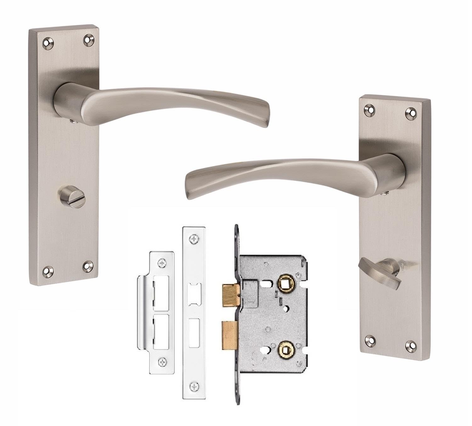 Golden Grace Satin Nickel Victorian Astrid Bathroom Handle With 2.5" Bathroom Mortise Lock Finish 150Mm X 40Mm