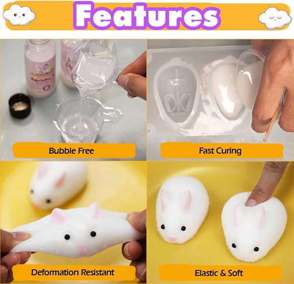 FUNSHOWCASE Kit de fabrication de squishy Taba Gel + moule en silicone en forme de lapin + flocage + pigment - 3