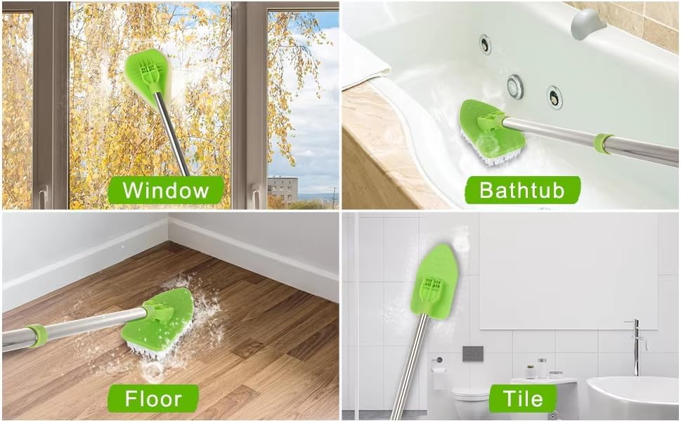 Miniatura 4 de Limpiador de suelo de azulejos 4 en 1 con mango largo ajustable de 52 pulgadas con cepillo de lechada en forma de V y 3 cabezales de cepillo de