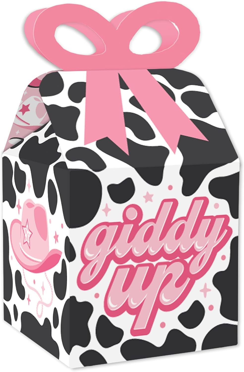 Big Dot of Happiness Rodeo Cowgirl - Square Favor Gift Boxes - Pink Western Party Bow Boxes - Set of 12