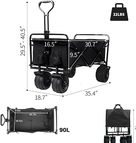 Miniatura 7 de Carrito plegable de playa plegable resistente con ruedas todo terreno para arena con red de carga, correas, carro de playa utilitario para arena,