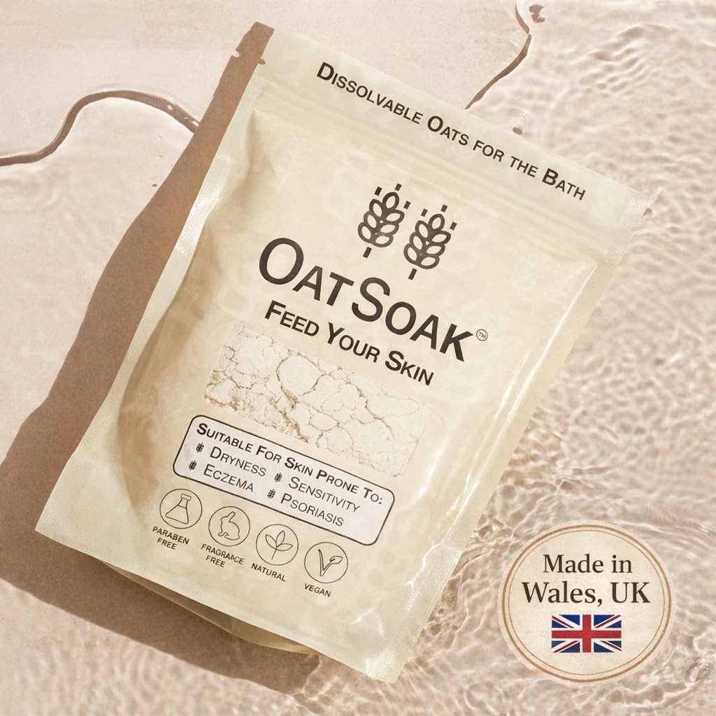 OatSoak Dissolvable Oats for the Bath. Colloidal Oat Bath Additive Made with 100% Scottish Oatmeal. Suitable for Skin Prone to Eczema, Psoriasis, Dryness and Sensitivity. Natural, Handmade in The UK.