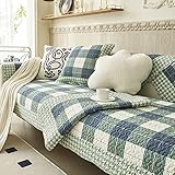 vctops Cotton Quilted Sofa Cover Farmhouse Green Plaid Sectional Couch Covers Non Slip Sofa Slipcover Furniture Protector for Dogs Pet Kids, 1 Piece/Not All Set (Type A,27'x27')