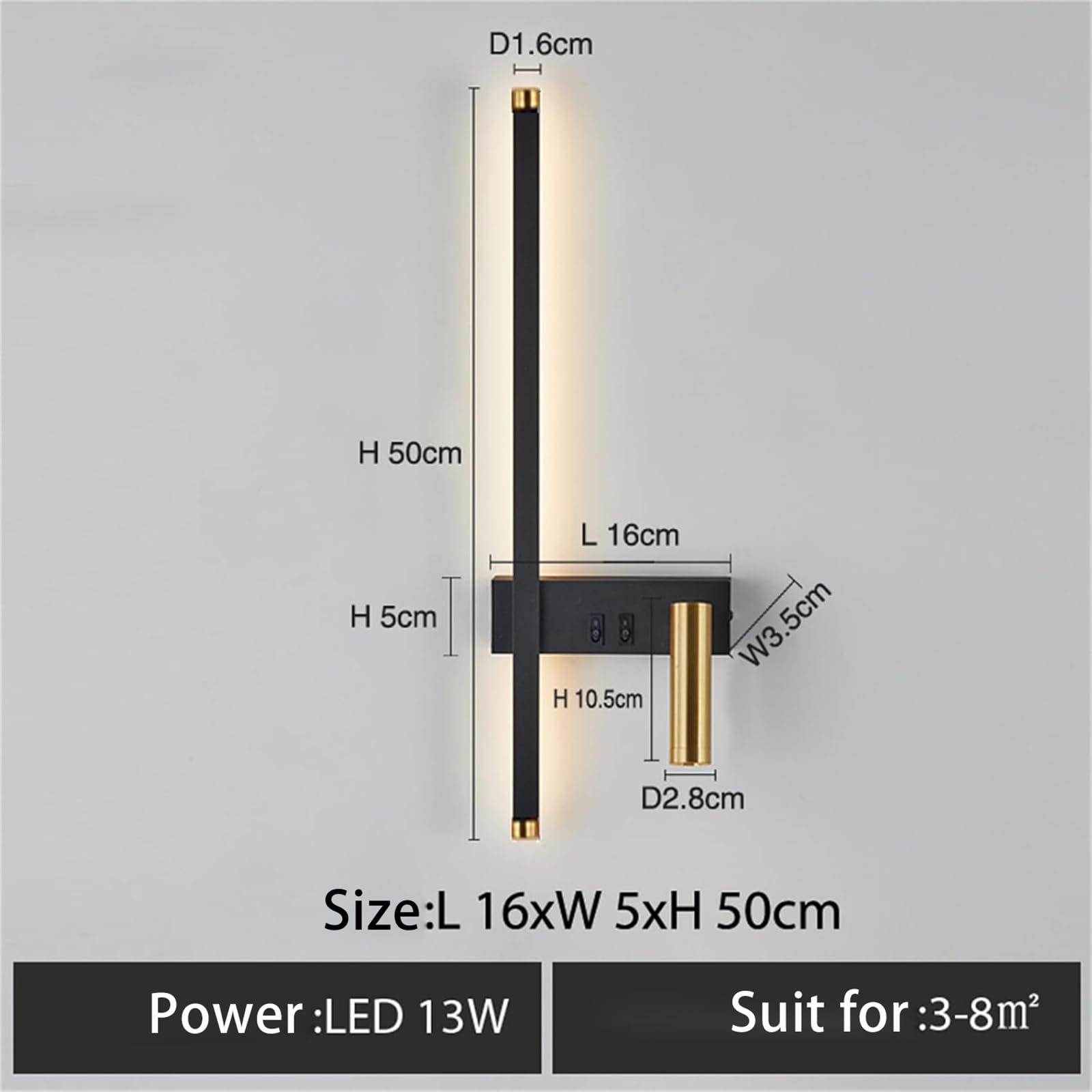 LED Wandleuchte Schwarz 350° Drehbar Wandleuchten Innen Modern mit Zwei Unabhängige Schalter Wandlampe Metall Wohnzimmer Leselampe Wandbeleuchtung für Schlafzimmer Dekorative (Warmes Licht,Links)