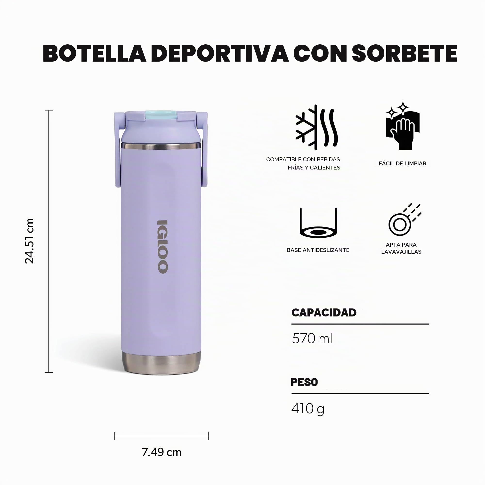 IGLOO botella térmica Sipper 20 – botella de acero inoxidable 0,6 L, aislada y a prueba de fugas, ideal para escuela, oficina, deporte y outdoor – reutilizable y resistente