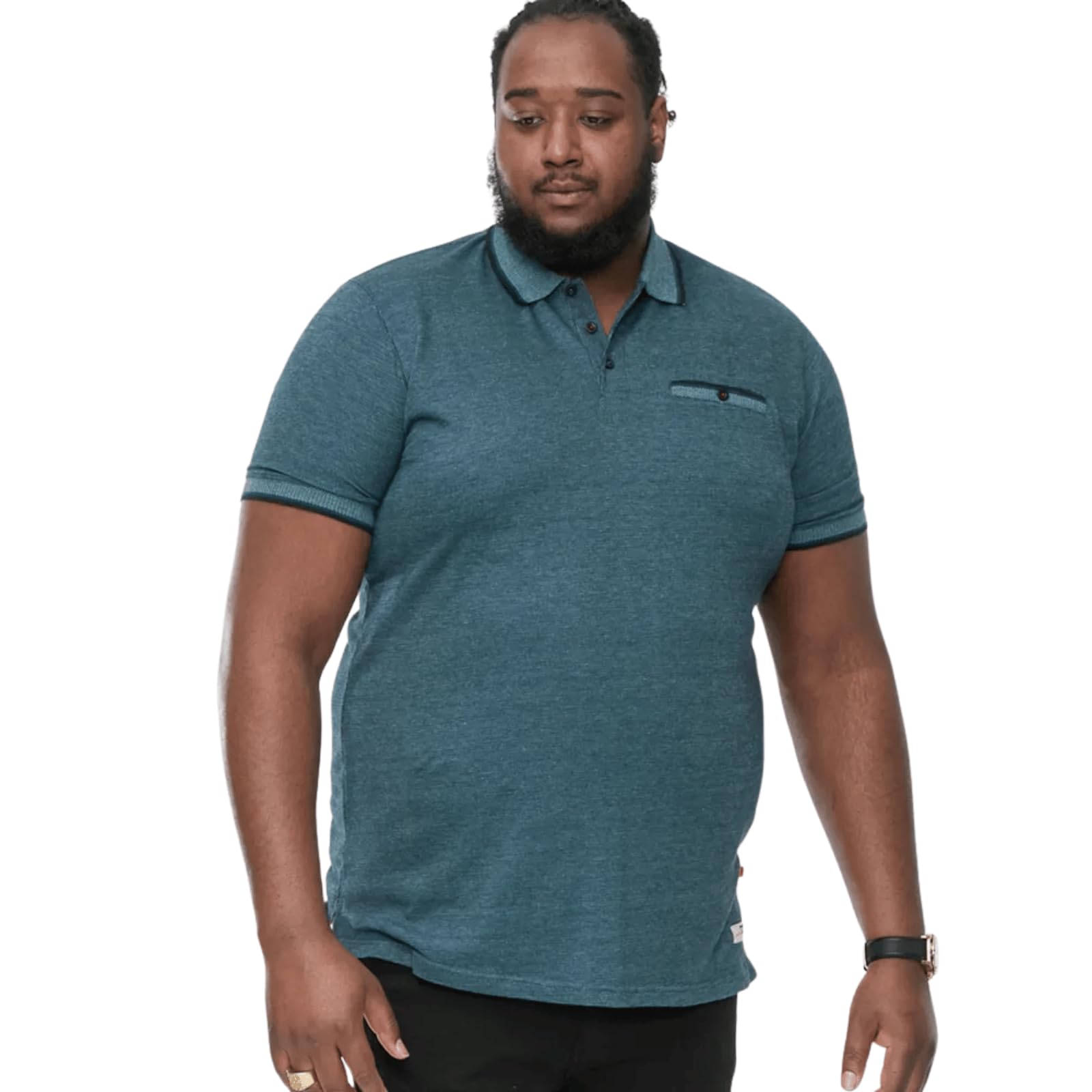 D555 Textured Polo Shirt for Men with Jacquard Collar in Teal, 5XL