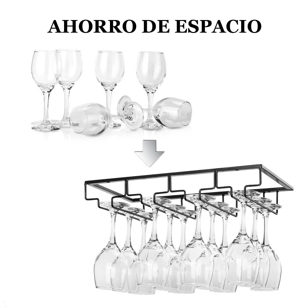 Soportes para Copas de Vino,4 Filas Estante Colgante para Copas de Vino con Tornillos, Estante de Almacenamiento de Metal,Colgador de Copas Invertido para Cocina,Bar,Restaurante,Gabinete,Vidrio