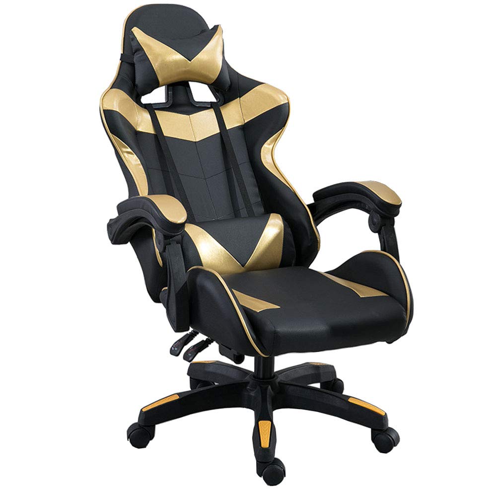 BAIAAGaming Chair High Back Heavy Duty Home Office Computer Desk Chair with Lumbar Support and Padded Armrests Designed for Young Generation,Leather Exclusive Swivel Chair (Black and gold)