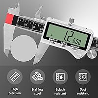 Vista 2 de Herramienta de medición de pinza digital de 6 pulgadas con pantalla LCD extra grande DCXD6-SS-54, micrómetro digital de pinza Vernier IP54, mide