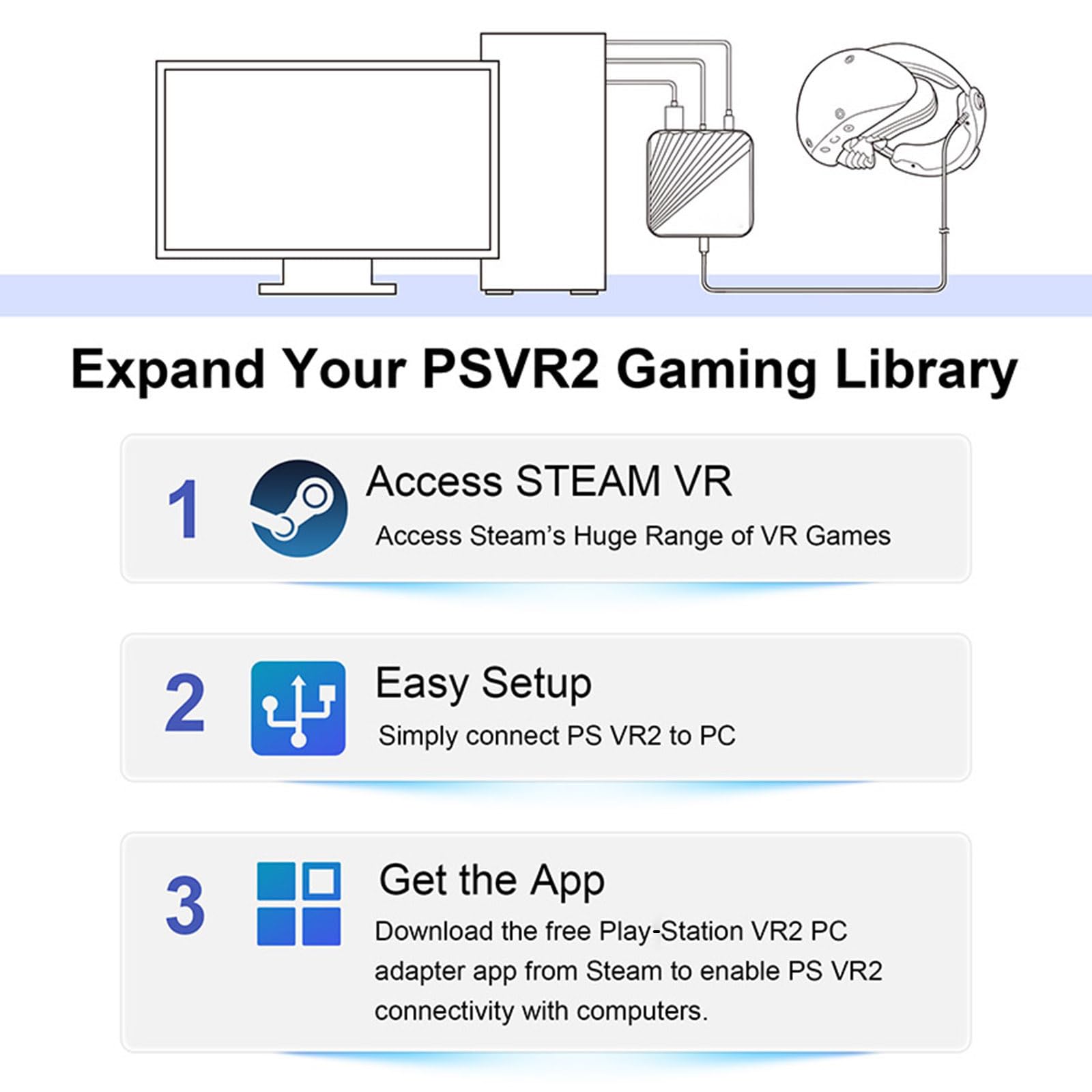 Adapter + odbiornik Bluetooth do PS VR2 do komputera z systemem Windows, zestaw adaptera PC do konwertera PS5 VR2, złącze z kablem zasilającym typu C i kablem DisplayPort 1.4 HD do