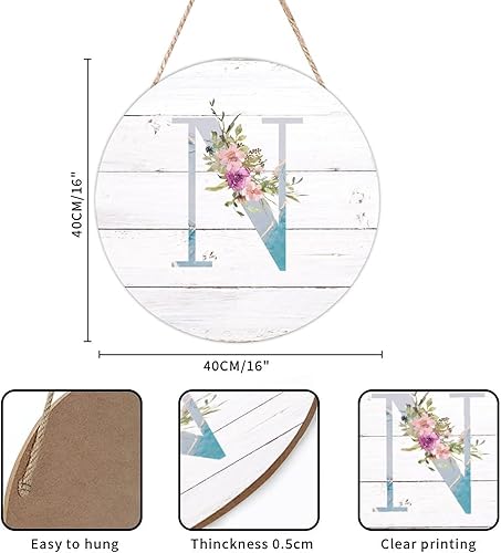 Vista 143 de Welcome Sign Front Decor Initial Letter B Round Wood Sign Monogram Purple Floral Wooden Plaque Blossom Floral 10in Country Wood Hanging Signs for