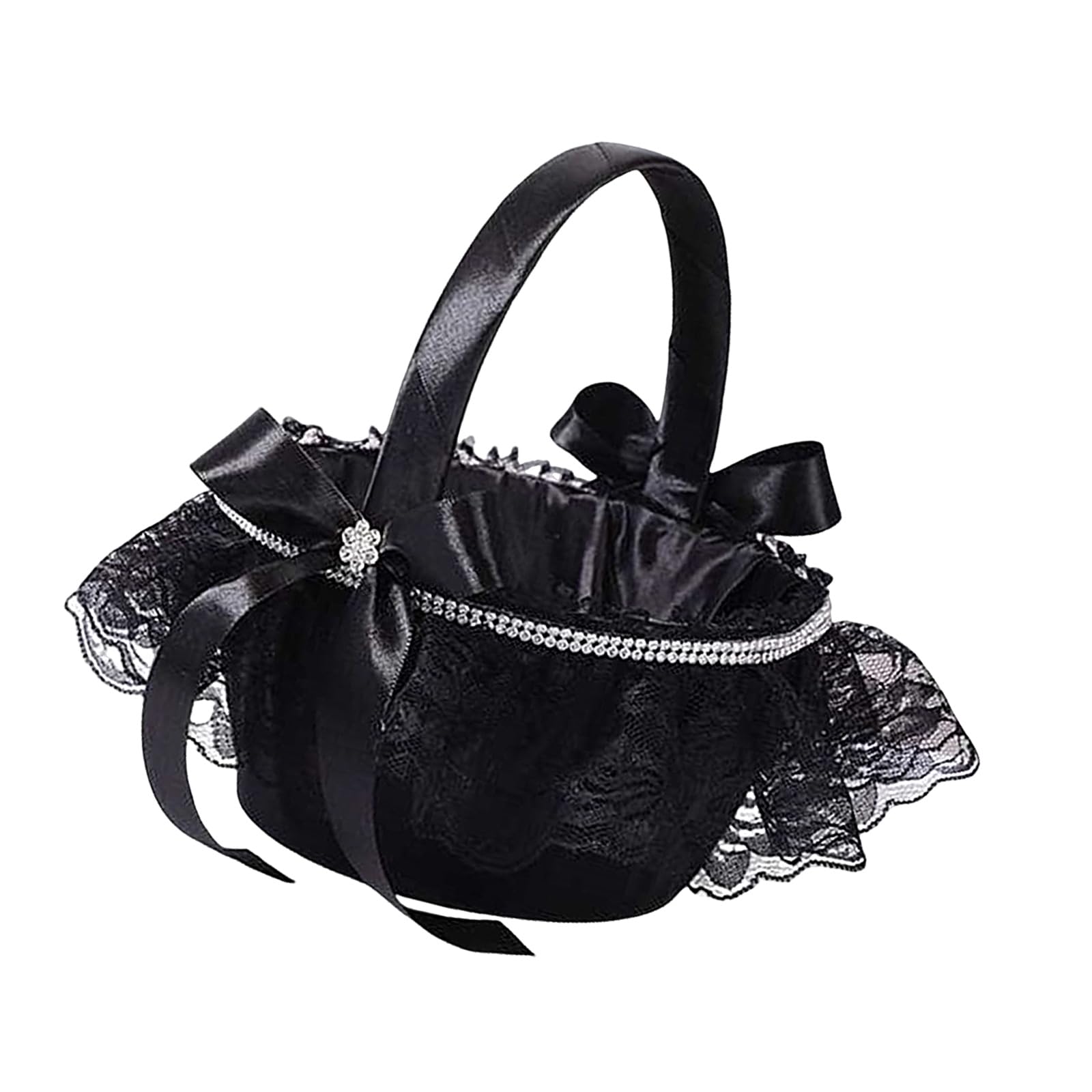 Elnwnnkc Halloween Party Decoration Skull Embellished Handheld Basket Candy Holder Container for Candy Sweets Collection and Festival Floral Arrangement Dark Flower Basket