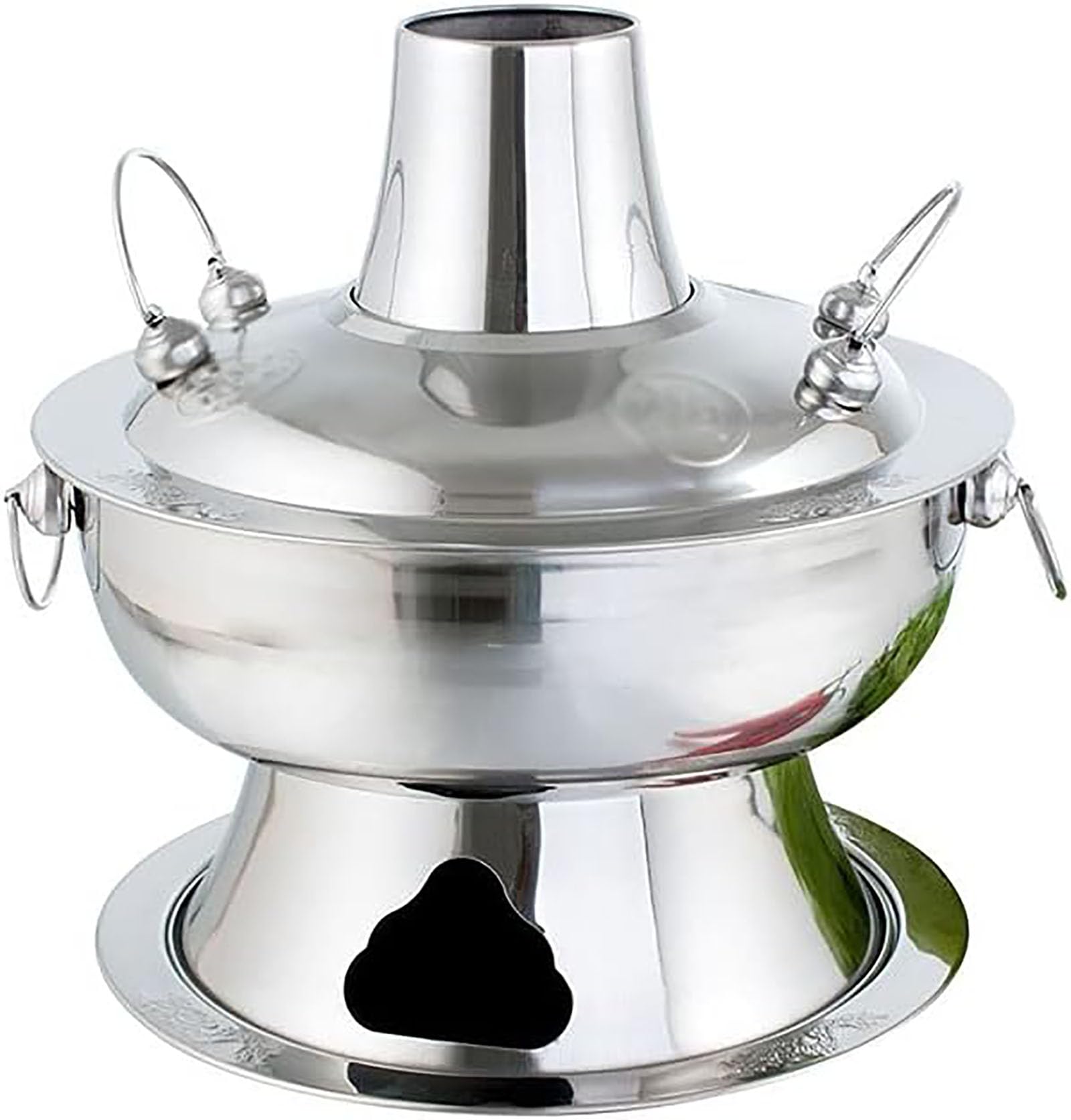 SAeWare Pentola calda cinese in rame, pentola calda cinese, grande, in acciaio inox, per riscaldamento tradizionale a carbonella, gadget da cucina antiaderente, argento, 30 cm