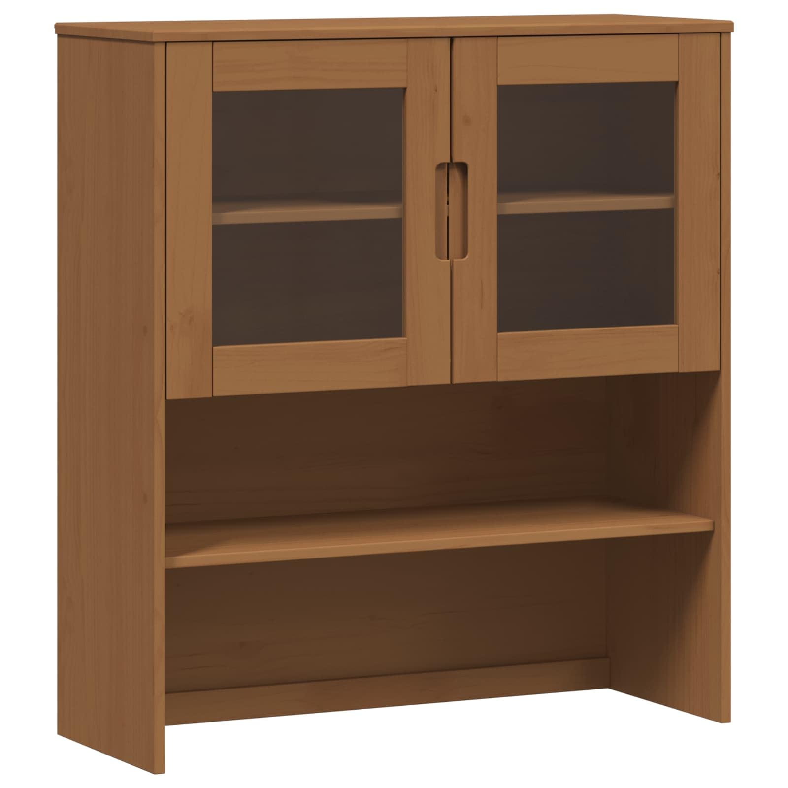 Hängeschrank Kiefer Massivholz – Rustikaler Geschirrschrank in Karamell mit Glastüren, Küchenoberschrank für Wohnzimmer & Esszimmer, Mattes Finish, 90x35x100 cm