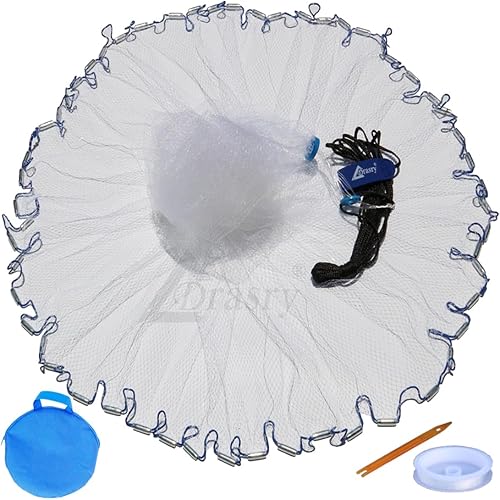 Miniatura 8 de Drasry Red de Lanzar de Pesca Americana de Agua Salada Tamaño de Malla de 3/8 Pulgadas para Cebo Trampa de Camarones Peces Plomos de Servicio Pesado