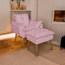 Kit Poltrona Amamentação com Puff Pés Palito - Conforto e Modernidade para Sala e Quarto (Rosa)