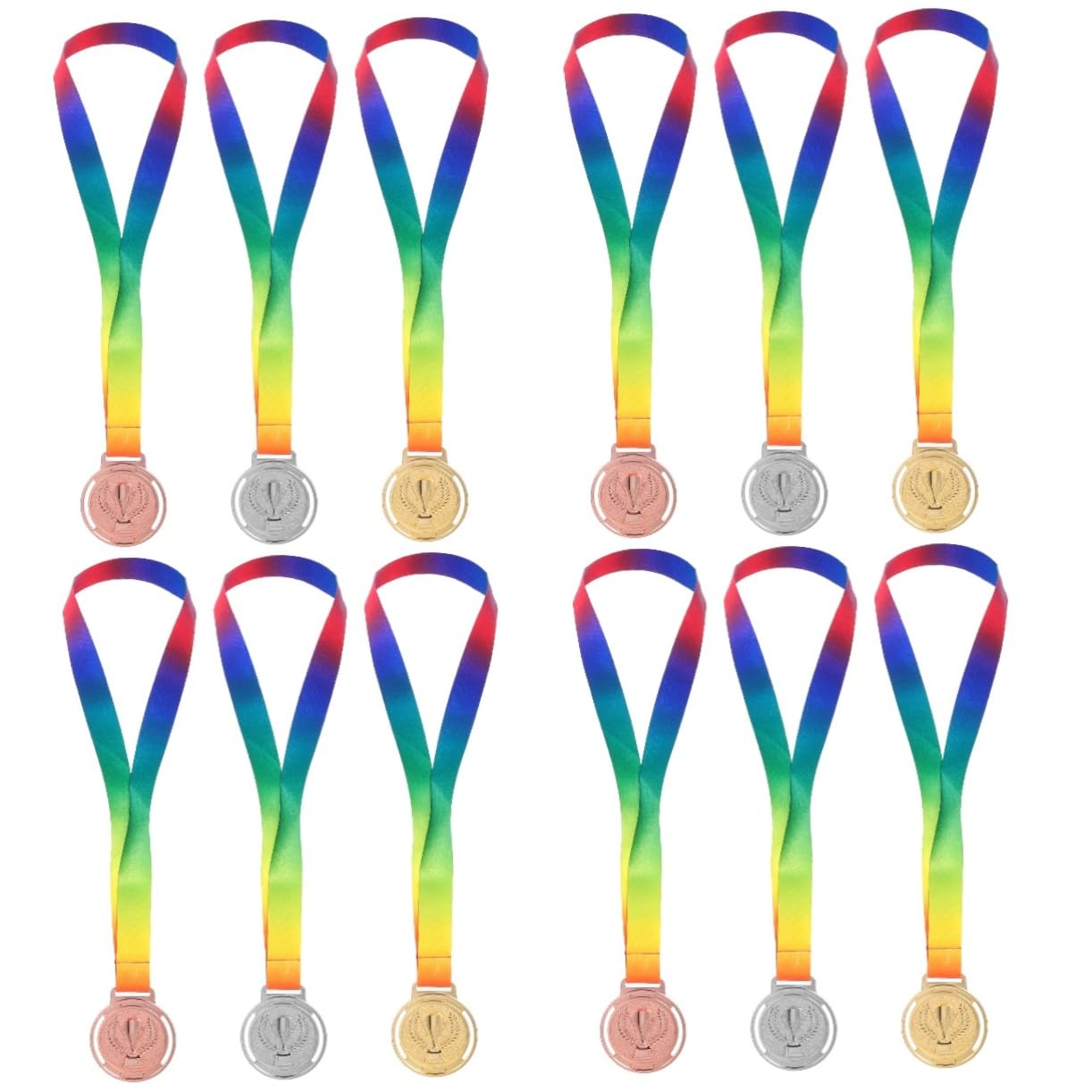 ibasenice 12 Stck Teiliges Medaillen Gold Silber Bronze mit Trageriemen Leichte Sportmedaillen für Wettbewerbe Schulveranstaltungen und Auszeichnungen Einsetzbar Bequemer Sitz