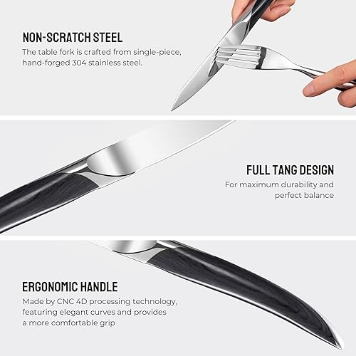 Miniatura 3 de OAKSWARE Juego de 8 cuchillos para carne y tenedores de cena, vajilla alemana de acero inoxidable, cubiertos para cocina, pulido con espejo, mango