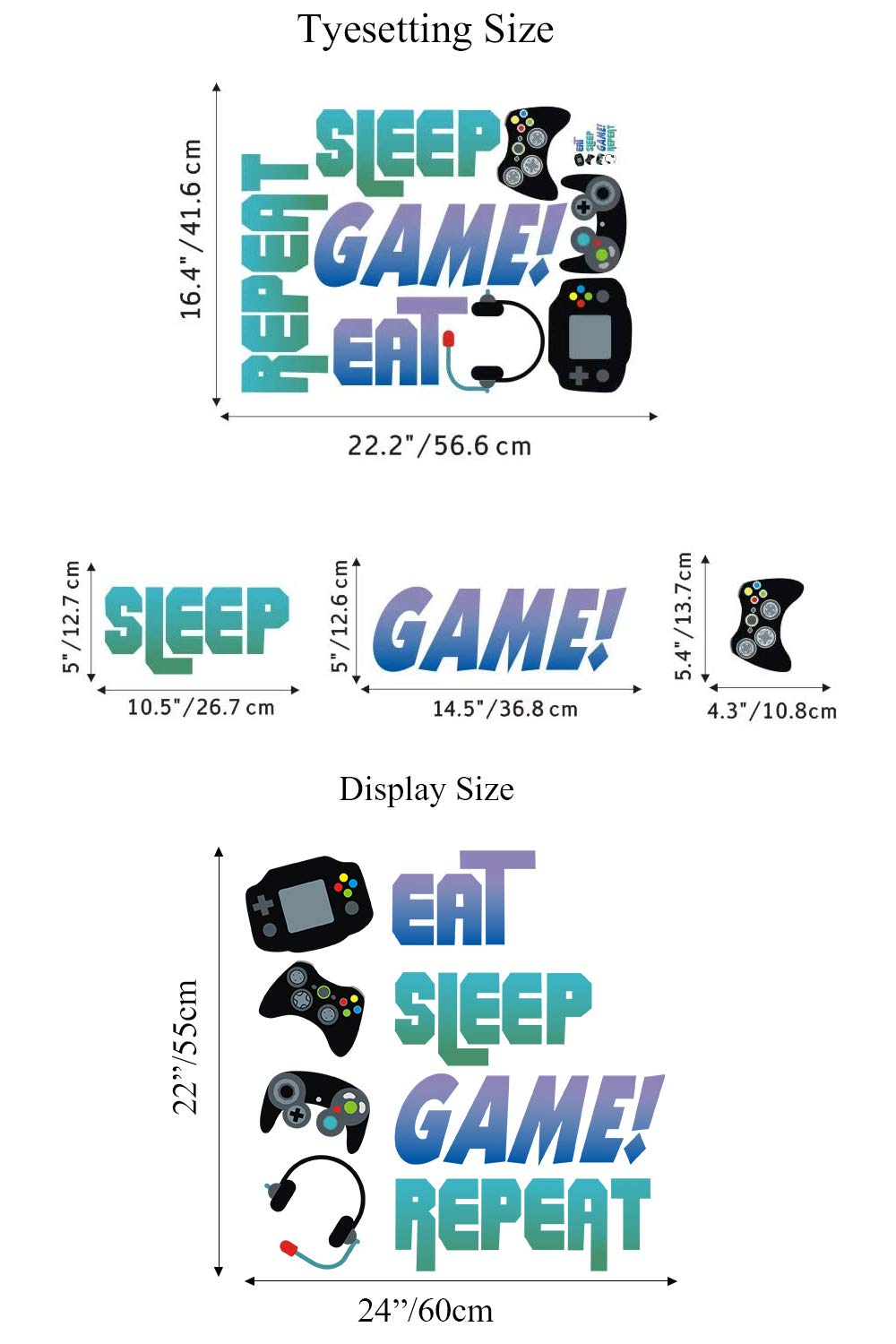 Buy KAIRNE Gaming Quote Wall Stickers , East Sleep Game Repeat Wall Art