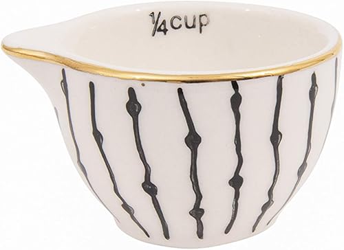 Miniatura 4 de Tazas medidoras de gres blanco y negro con galvanoplastia dorada (juego de 4 tamaños)