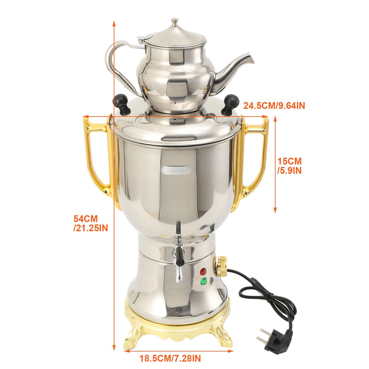 Samowar 5 L Semaver Edelstahl – Teekocher/Elektrischer Samowar für Gastronomie & Haushalt