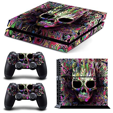 FOTTCZ Vinyl Skin for PS4 Console & Controllers Only, Sticker Decorate and Protect Equipment Surface, Colored Skull Cover