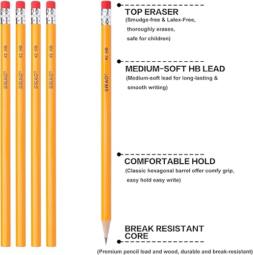 Miniatura 5 de Lápices, paquete de 12 lápices de madera con el número 2 HB con borradores para niños, dibujo de bocetos, artículos esenciales para el aula