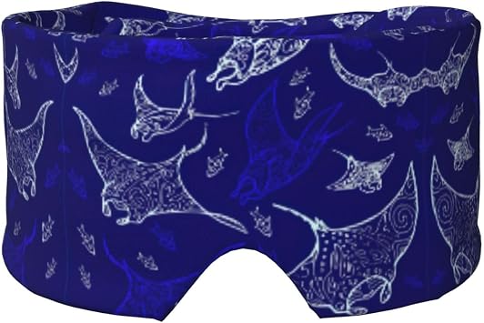 Manta Ray and Fish Print Sleep Eye and Ear Muffs Mask Breathable Adjustable Blackout Blindfold Comfortable