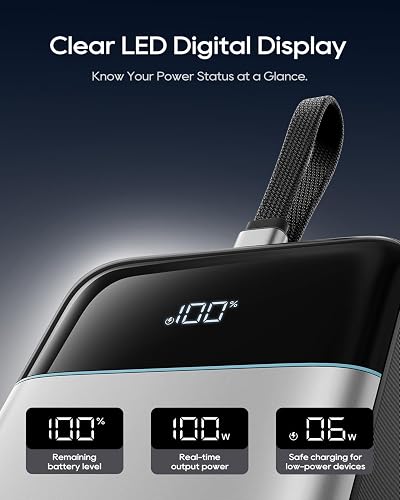 CUKTECH 100W Power Bank 25,000mAh, Dual-Way Fast Charging & Triple Charging Ports, Digital Display for Laptops, iPhone 15, MacBook Pro with 9-Fold Safety Protection - 9