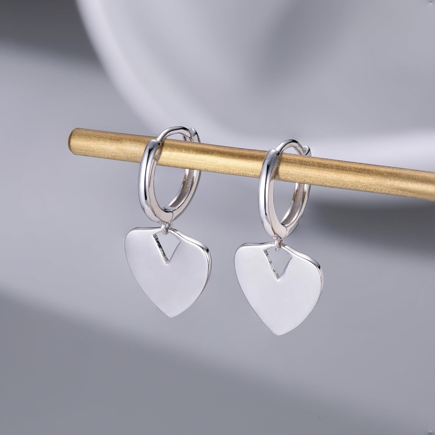 Reffeer Solid 925 Sterling Silver Love Heart Drop Earrings Hoop for Women Teens Heart Hoop Dangle Earrings Huggie - Image 6