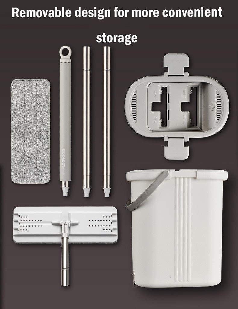 Mop Squeeze Mocio Piatto Mano Libera Mocio Rotante in Microfibra con Secchio Mocio Antipolvere autopulente Bagnato e Asciutto con 4 Panni riutilizzabili in Microfibra