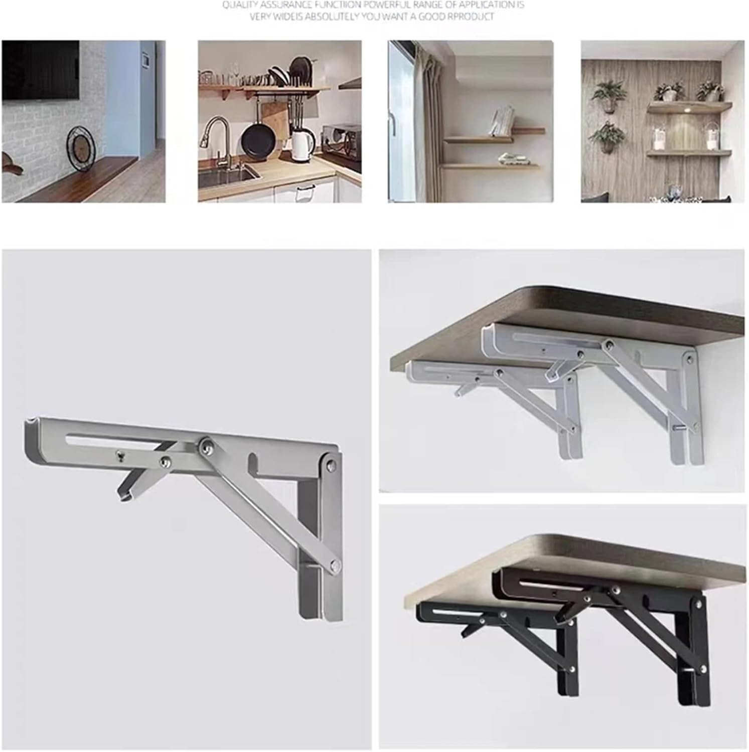 Folding Shelf Brackets 2PCS DIY Stainless Steel Triangle Folding Bracket Heavy Support Adjustable Wall Mounted Bench Table Shelf Bracket for Table，Work Bench(Silver-8inch)